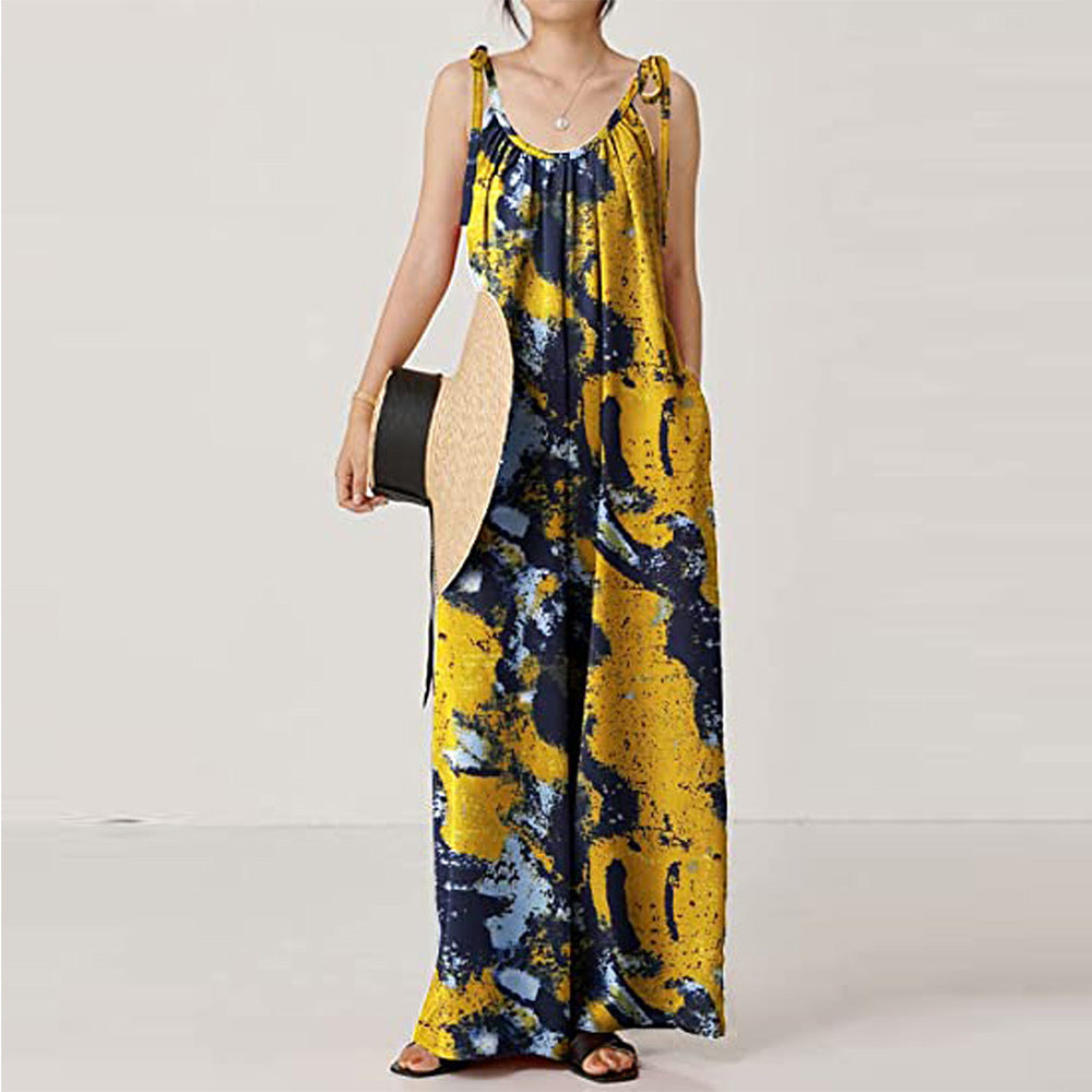 Casual Floral Print Summer Long Jumpsuits