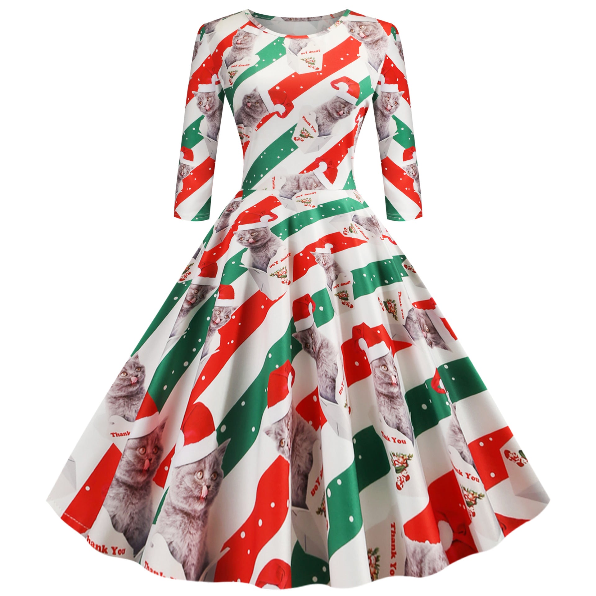 Christmas Floral A-Line Swing Dress