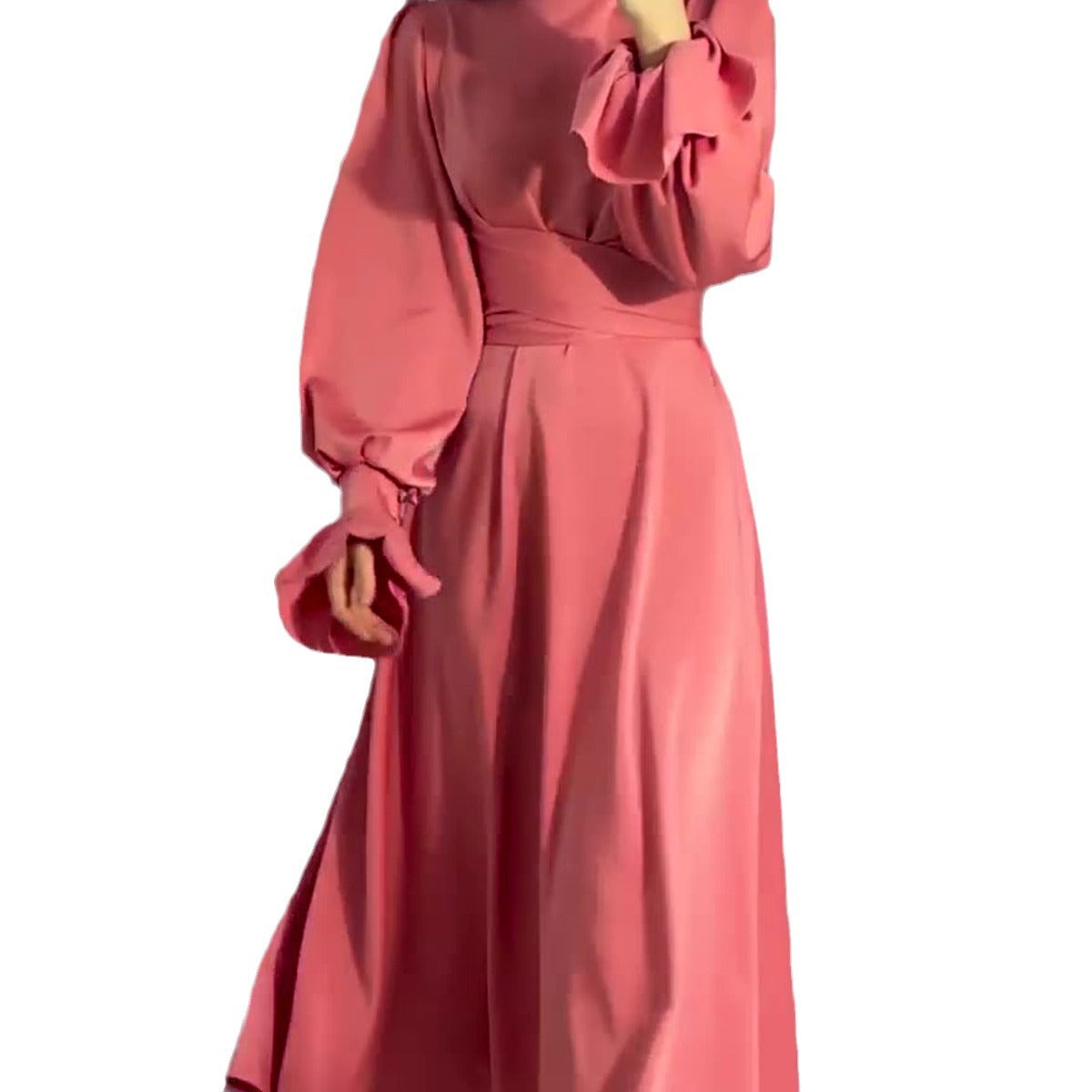 Elegant Long-sleeved Waist-tied Puff-sleeved  Women Dresses