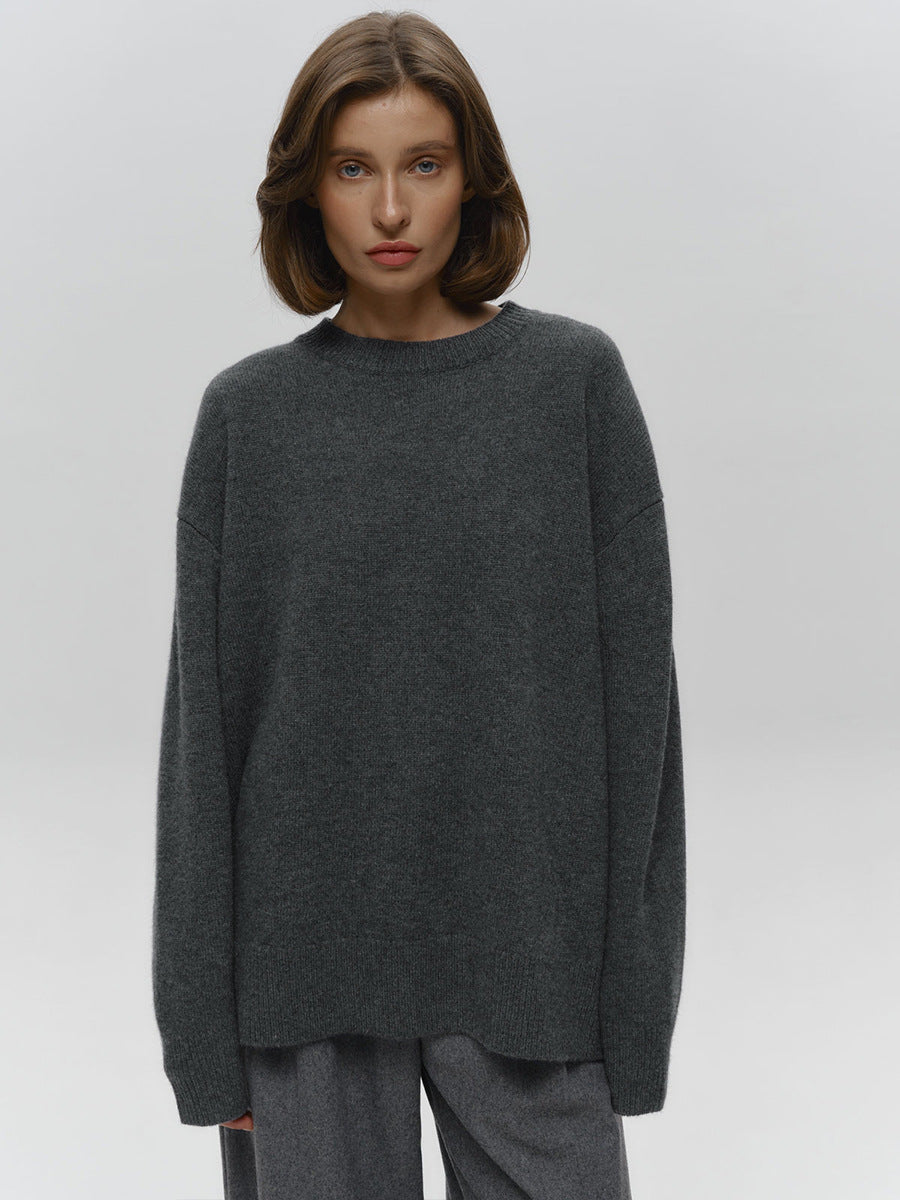 Classic Relaxed-Fit Dark Crewneck Sweater