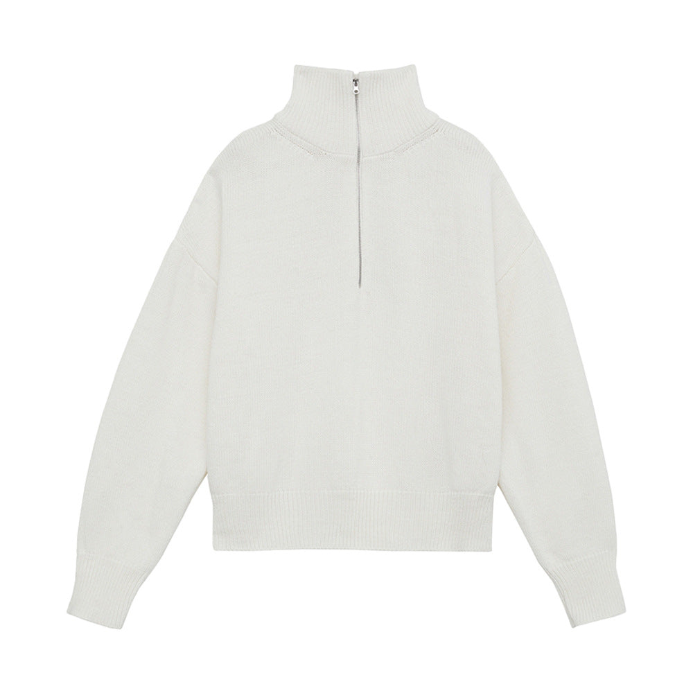 Relaxed Fit Mock Neck Half-Zip Sweater