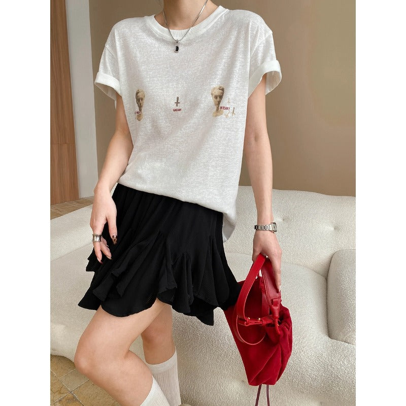 Oversized Round Neck Short-Sleeve T-Shirt for Women