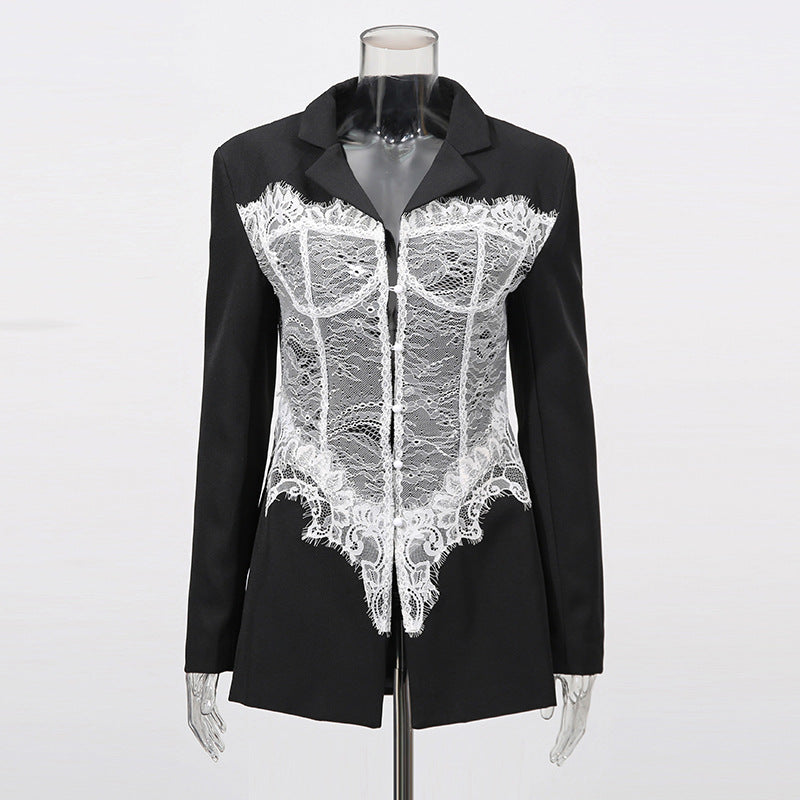 Women Lace Panel Corset Blazer