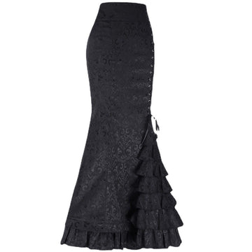 Halloween Women's Gothic Black Plus Size High-Waisted Bodycon Mermaid Maxi Skirt