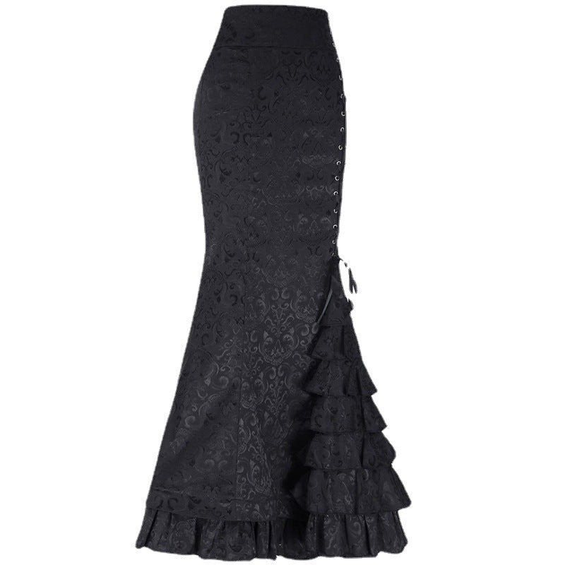 Halloween Women's Gothic Black Plus Size High-Waisted Bodycon Mermaid Maxi Skirt