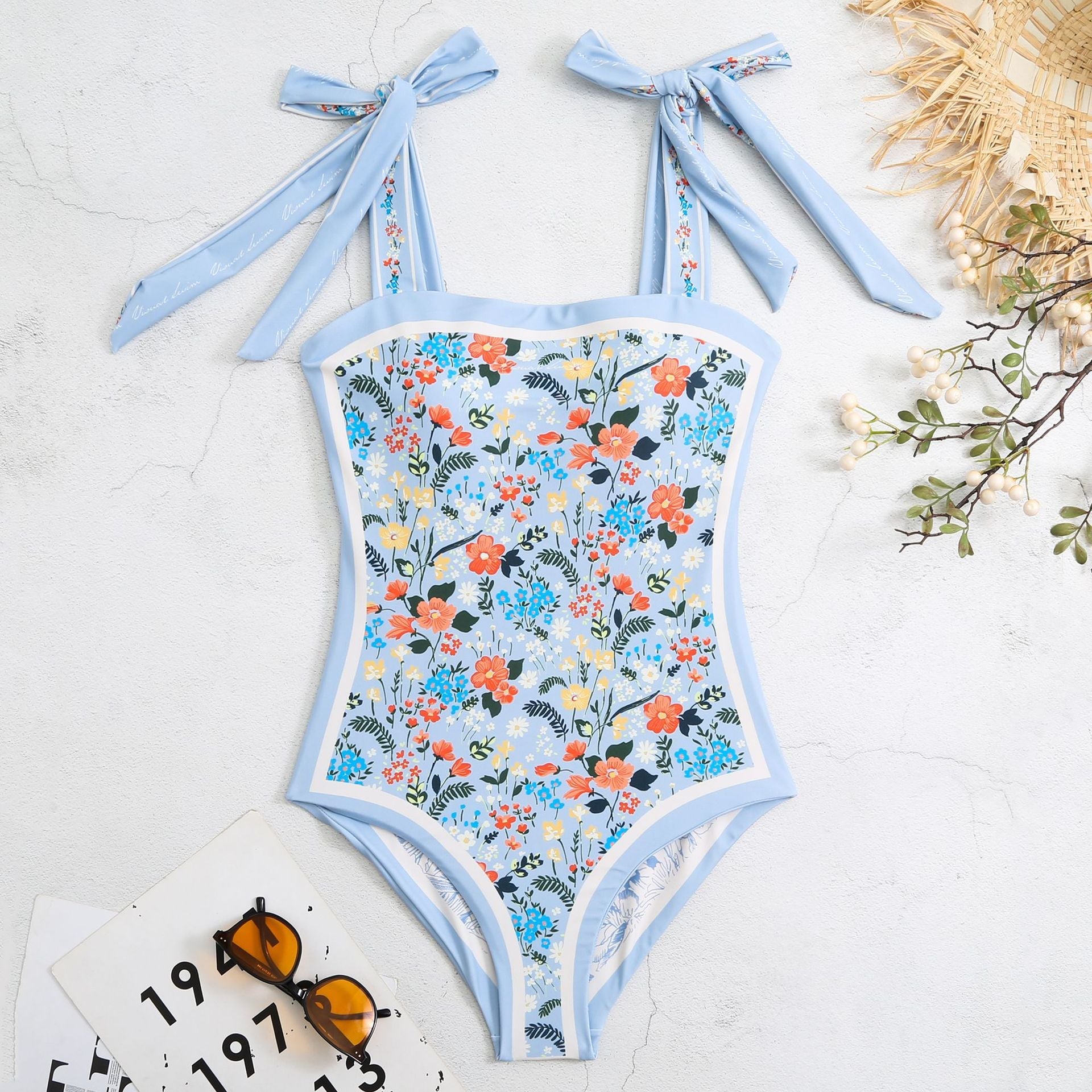 Vintage Strapless Floral Print Women Swimsuits