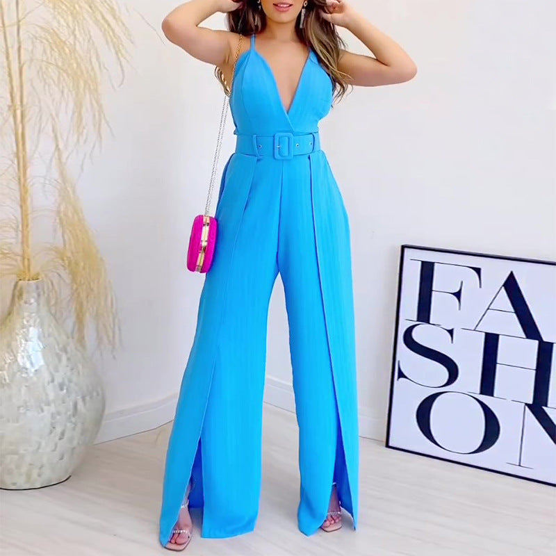 Women High Waist Wide Legs Jumpsuits with Belt