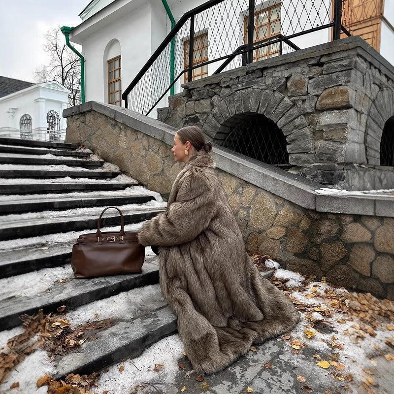 Faux Fur Winter Jacket in Brown, Thickened Warm Outerwear