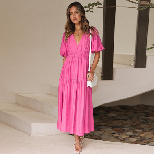 Fashion V Neck Summer Long Dresses for Women