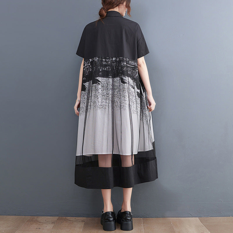 Summer Tulle Short Sleeves Plus Sizes Long Shirts Dresses-Dresses-Free Shipping at meselling99