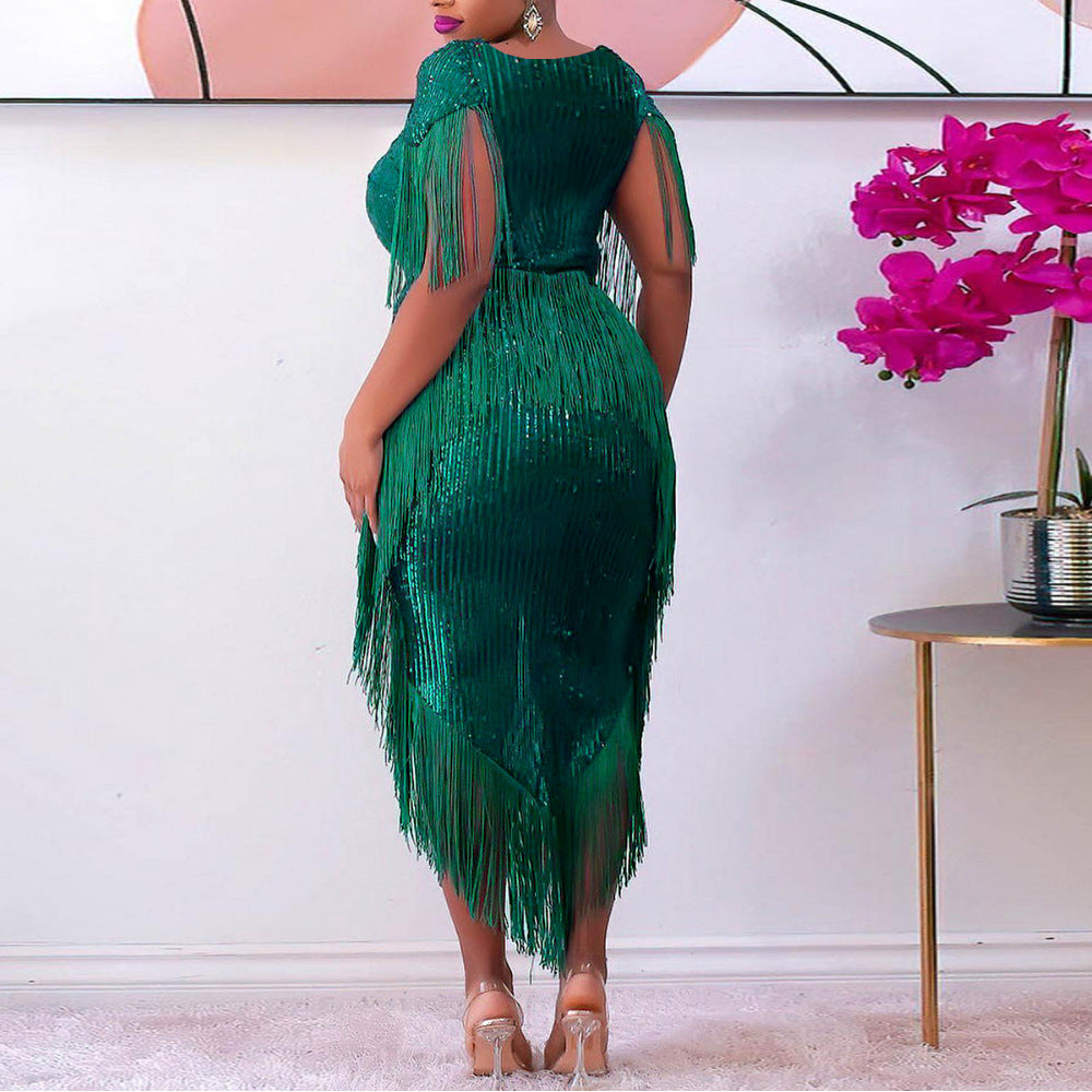 Green Tassels Design Irregular Party Dresses-Dresses-Free Shipping at meselling99