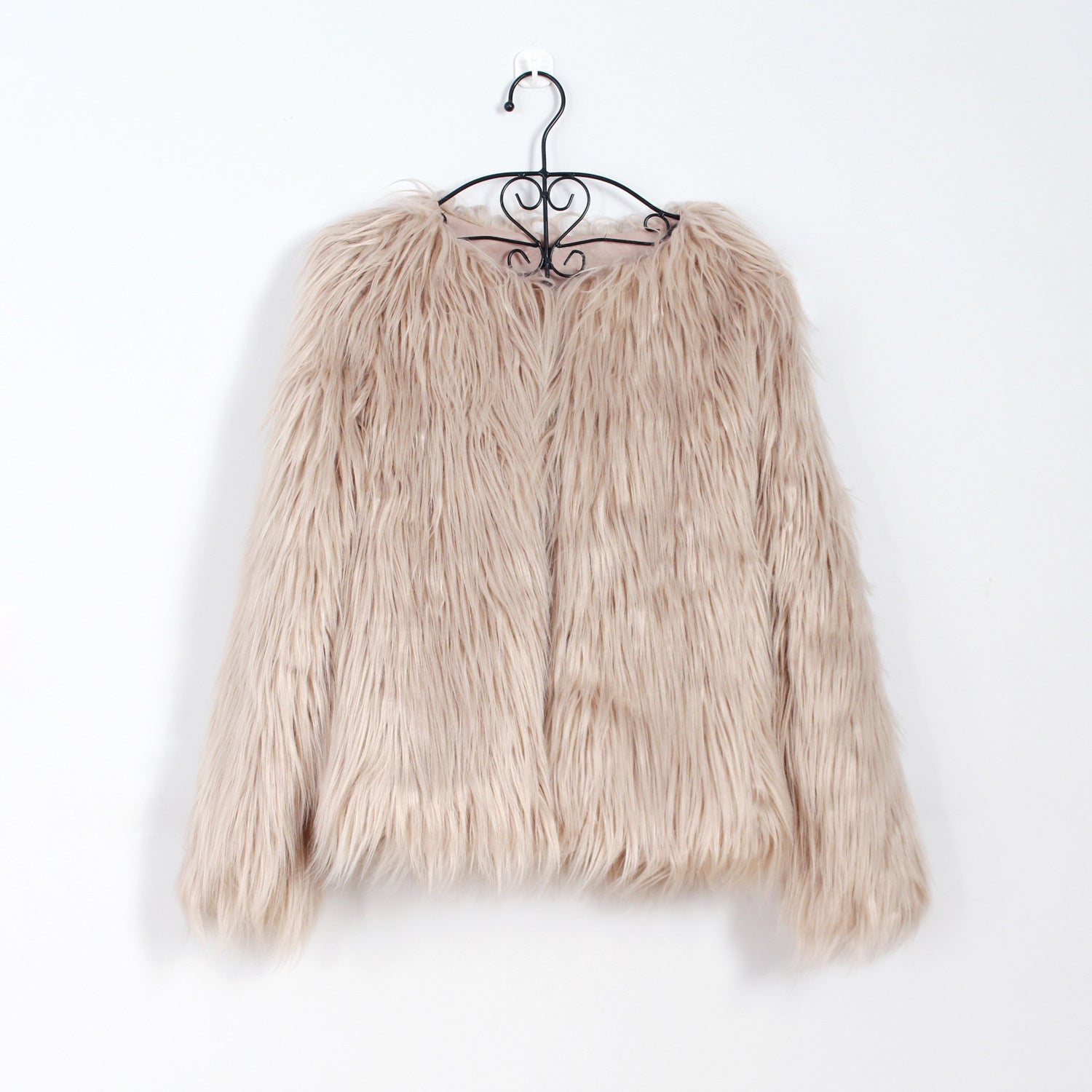 Women Long Sleeve V-Neck Faux Fur Jacket