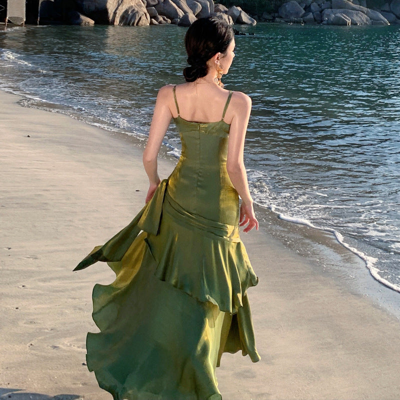 Elegant High-Neck Halter Gown with Layered Ruffle Hem, Birthday & Cocktail Party Evening Dress