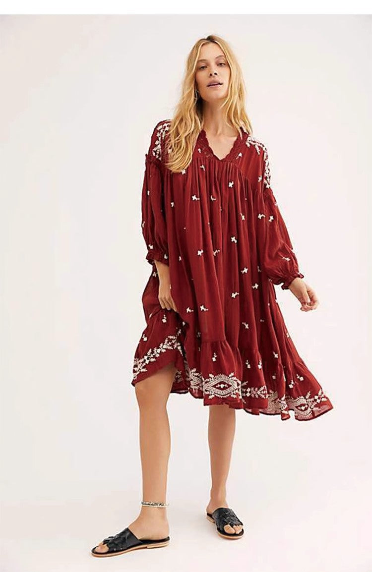 Bohemian Romantic Summer Doll Dress with Exquisite All-over Embroidery