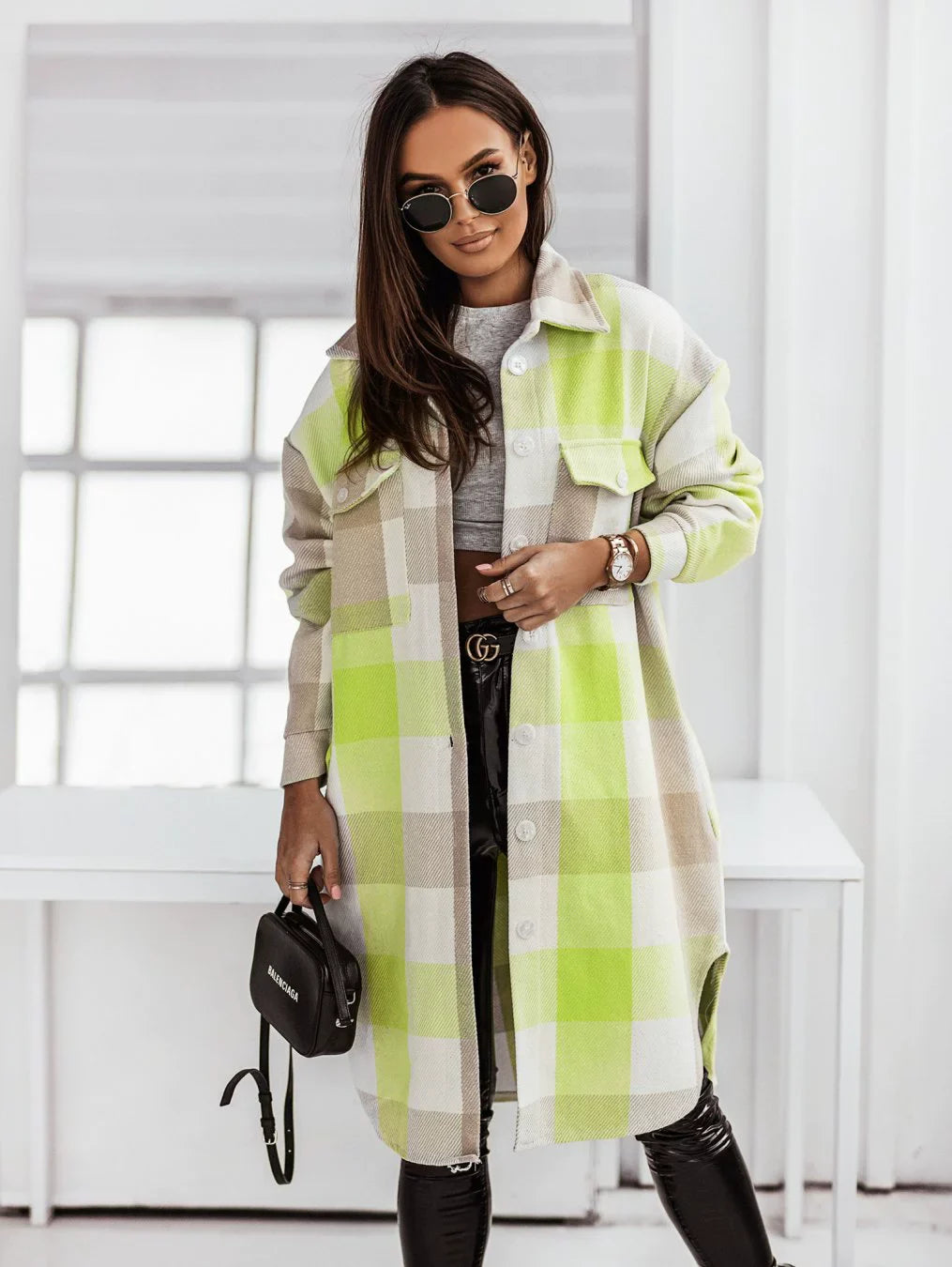 Fashion Colorful Plaid Women Overcoats