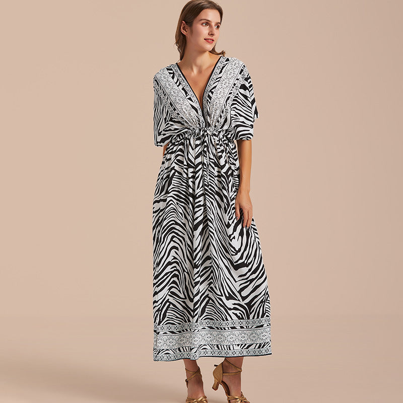 Women Zebra Print Summer Beach Bikini Dresses