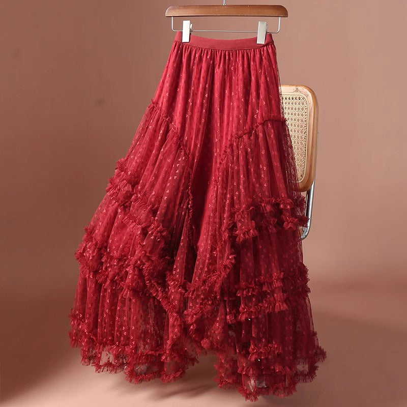 Plus-Size A-Line Tulle Skirt with Jacquard Heart Design