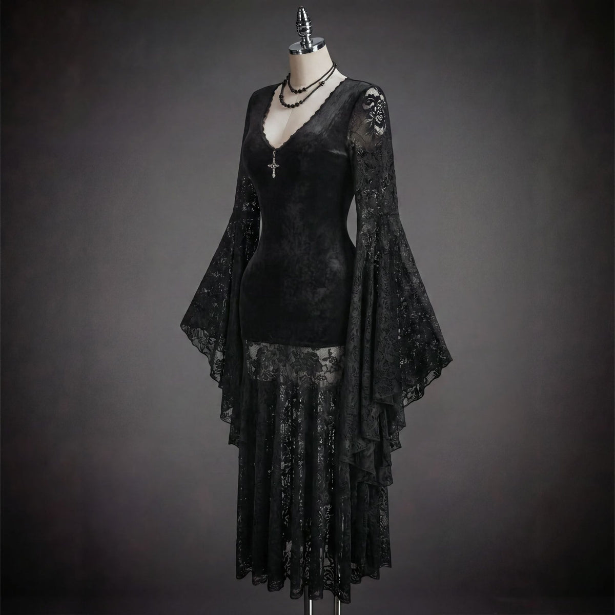 Dark Elegance Lace Velvet Dress