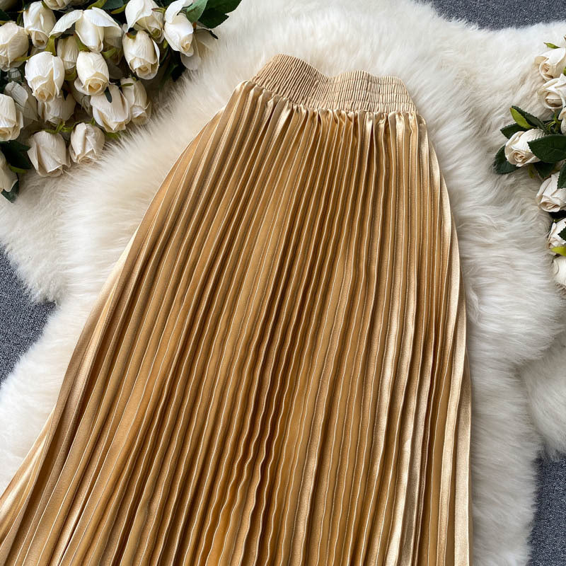 Luxury Heavy-Duty Pleated Midi A-Line Skirt