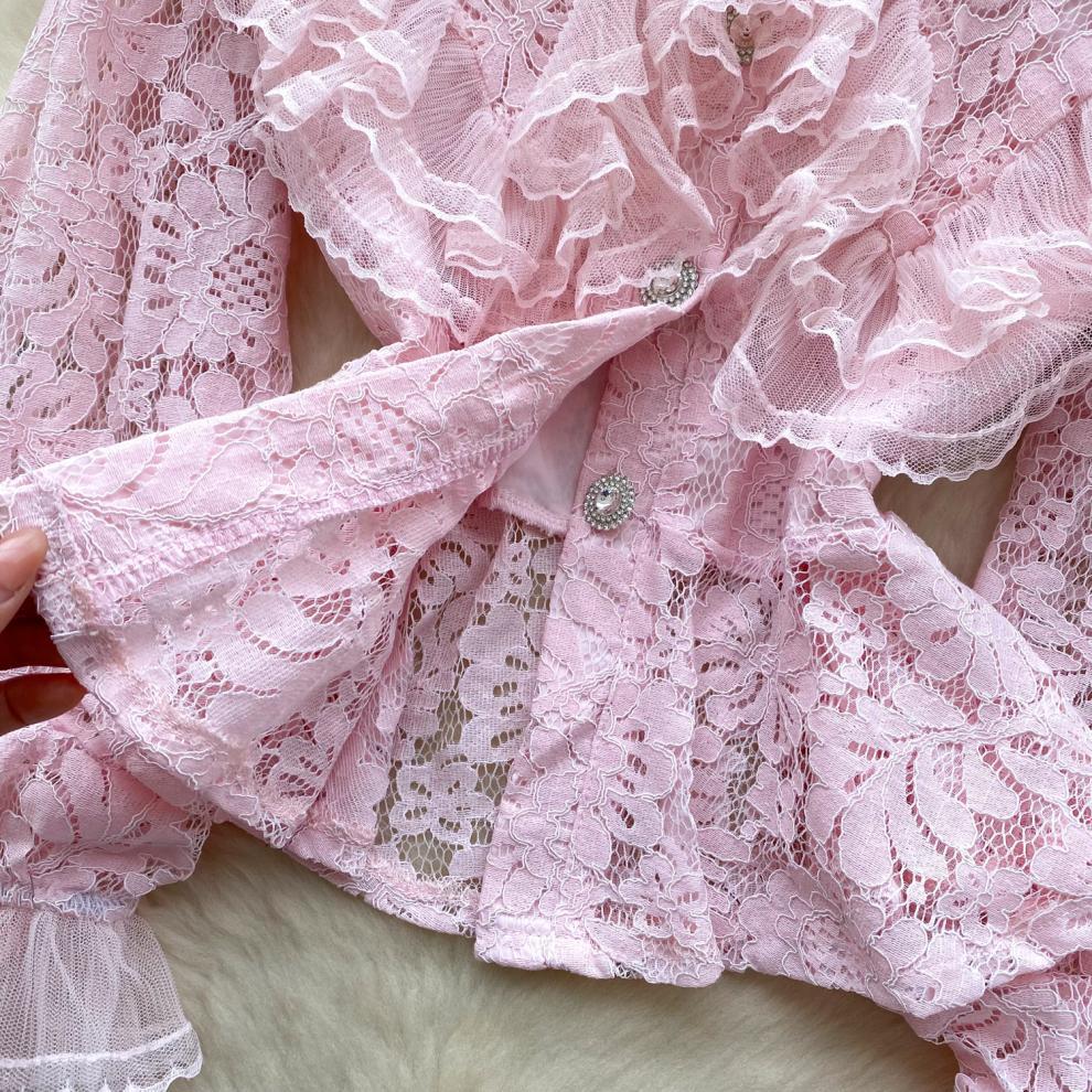 Lace Patchwork Lantern Sleeve Blouse