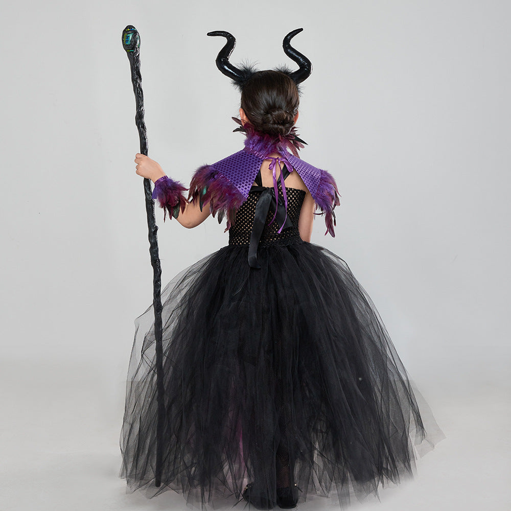 Halloween Glitter Feather Collar Witch Long Dress