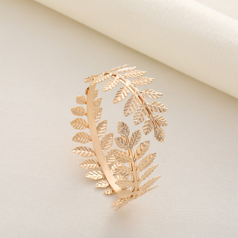 Gold Leaf Pearl Headband – Elegant Wire Wrap Hair Accessory for Women