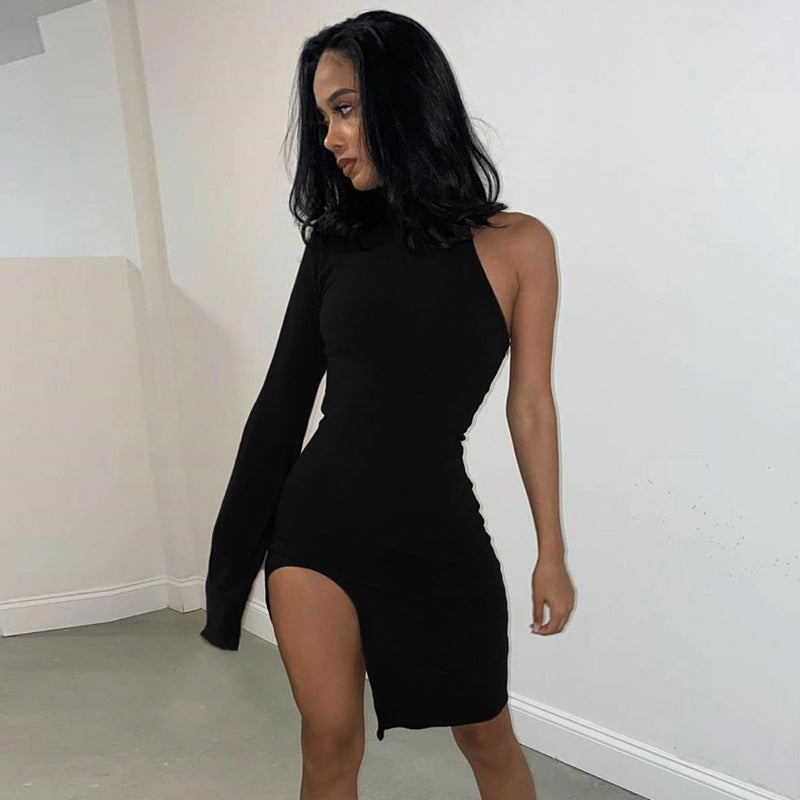 Sexy High Neck One Shoulder Mini Dresses-Dresses-Free Shipping at meselling99