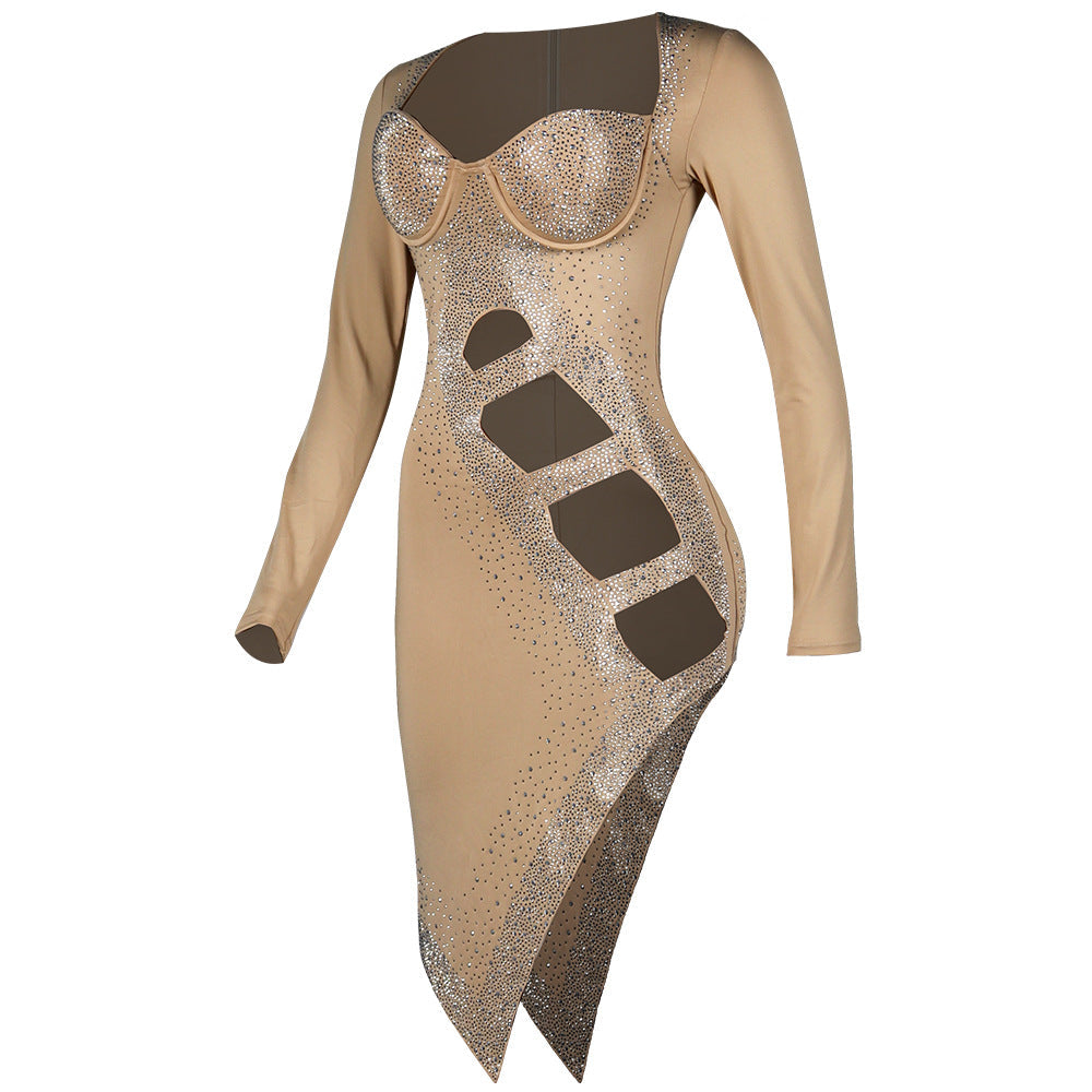 Sexy Long Sleeves Diamond Night Club Dresses-Sexy Dresses-Free Shipping at meselling99