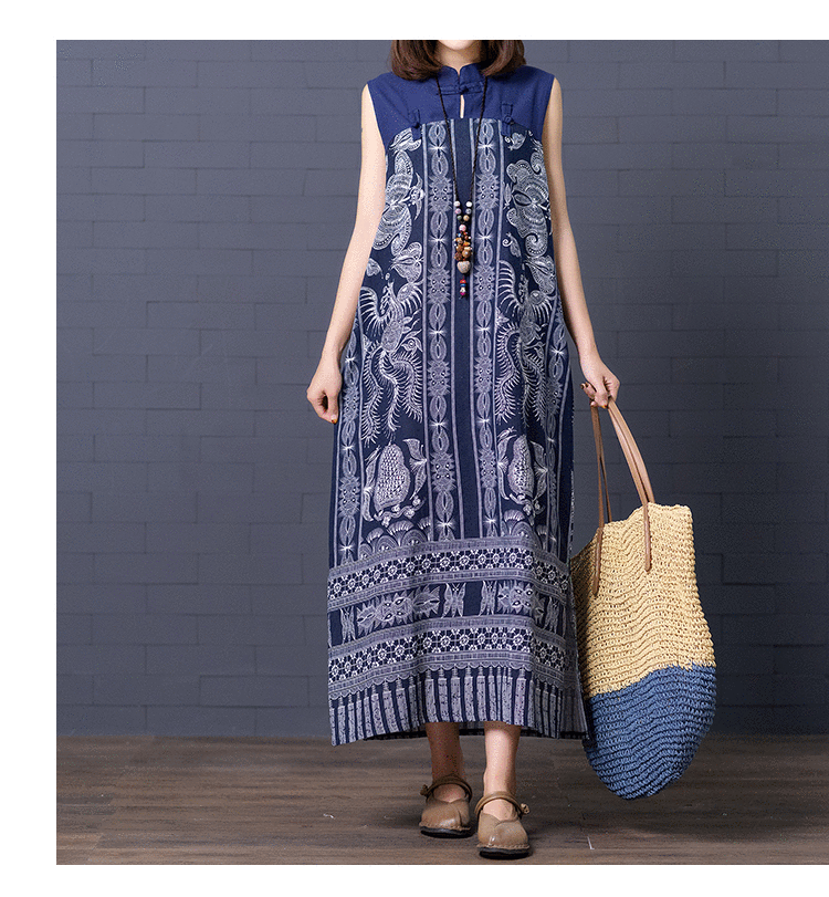 Vintage Linen Sleeveless Plus Sizes Women Long Dresses