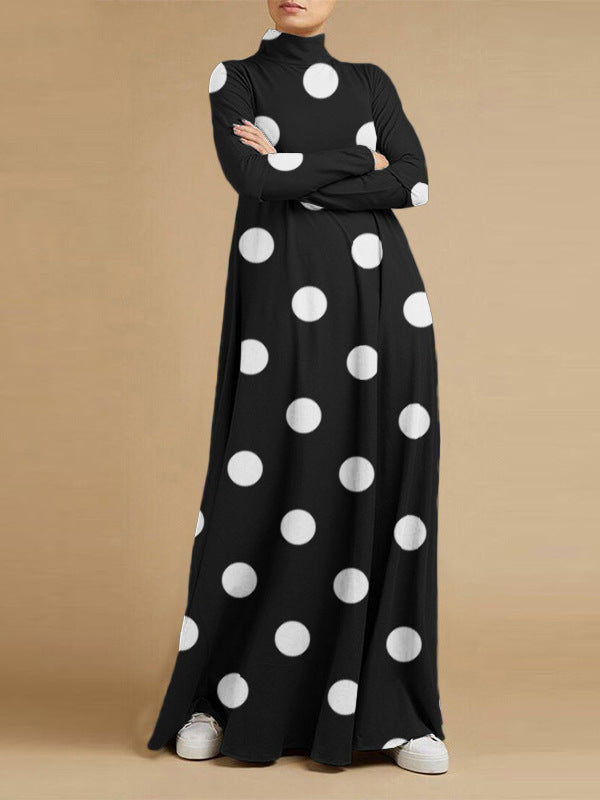 Leisure Polk Dot High Neck Long Sleeves Fall Dresses-Dresses-Free Shipping at meselling99