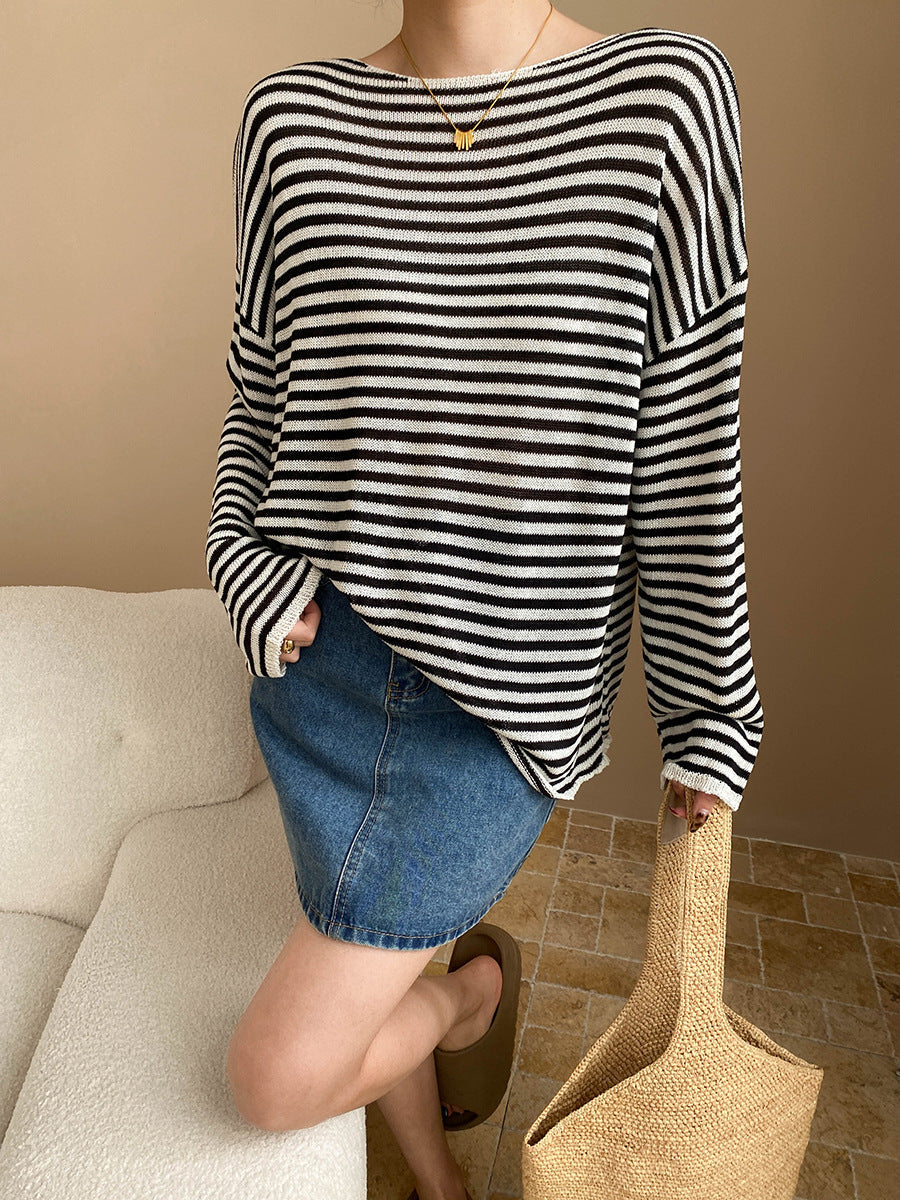 Linen-Blend Relaxed Knit Shirt Blouses