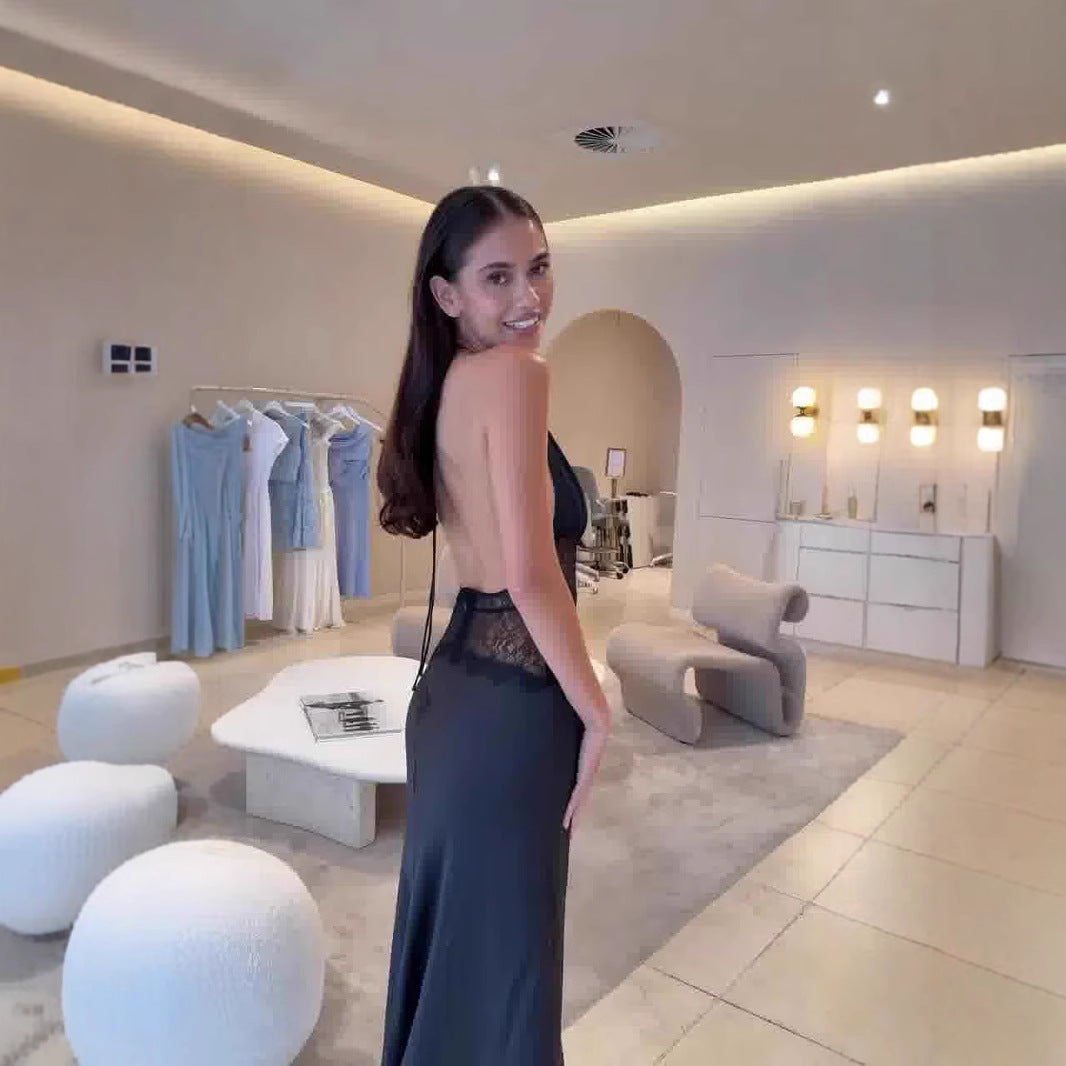 Elegant & Sexy Deep V Backless Lace Sheath Dress with Tie Detail