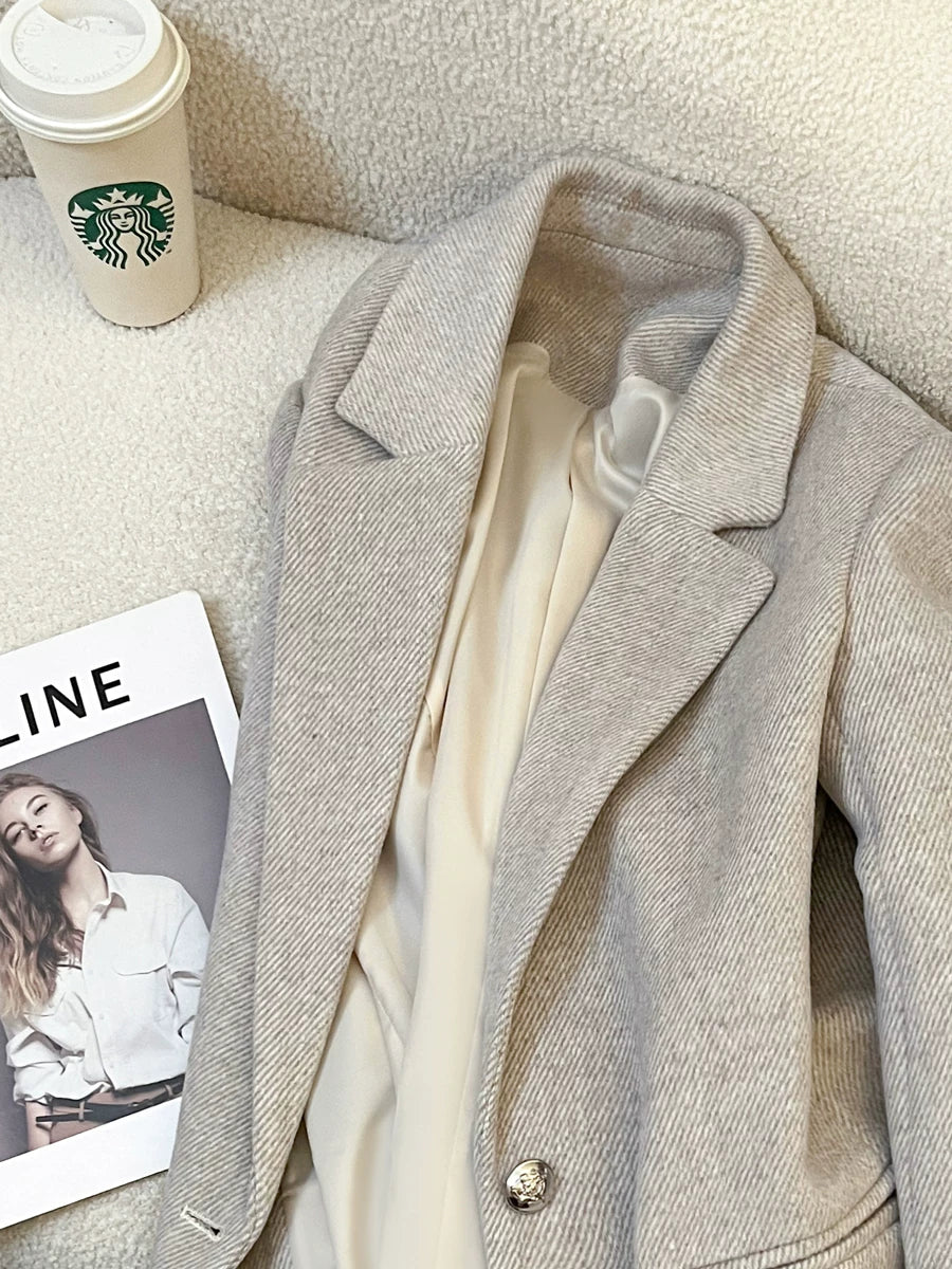 Women’s Mocha Grey Wool Blend Tailored Blazer