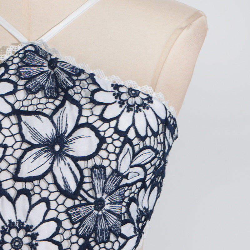 Designed Women's Sexy Vacation Print Dress - Halter Neck, Cutout Waist, Strappy Sundress