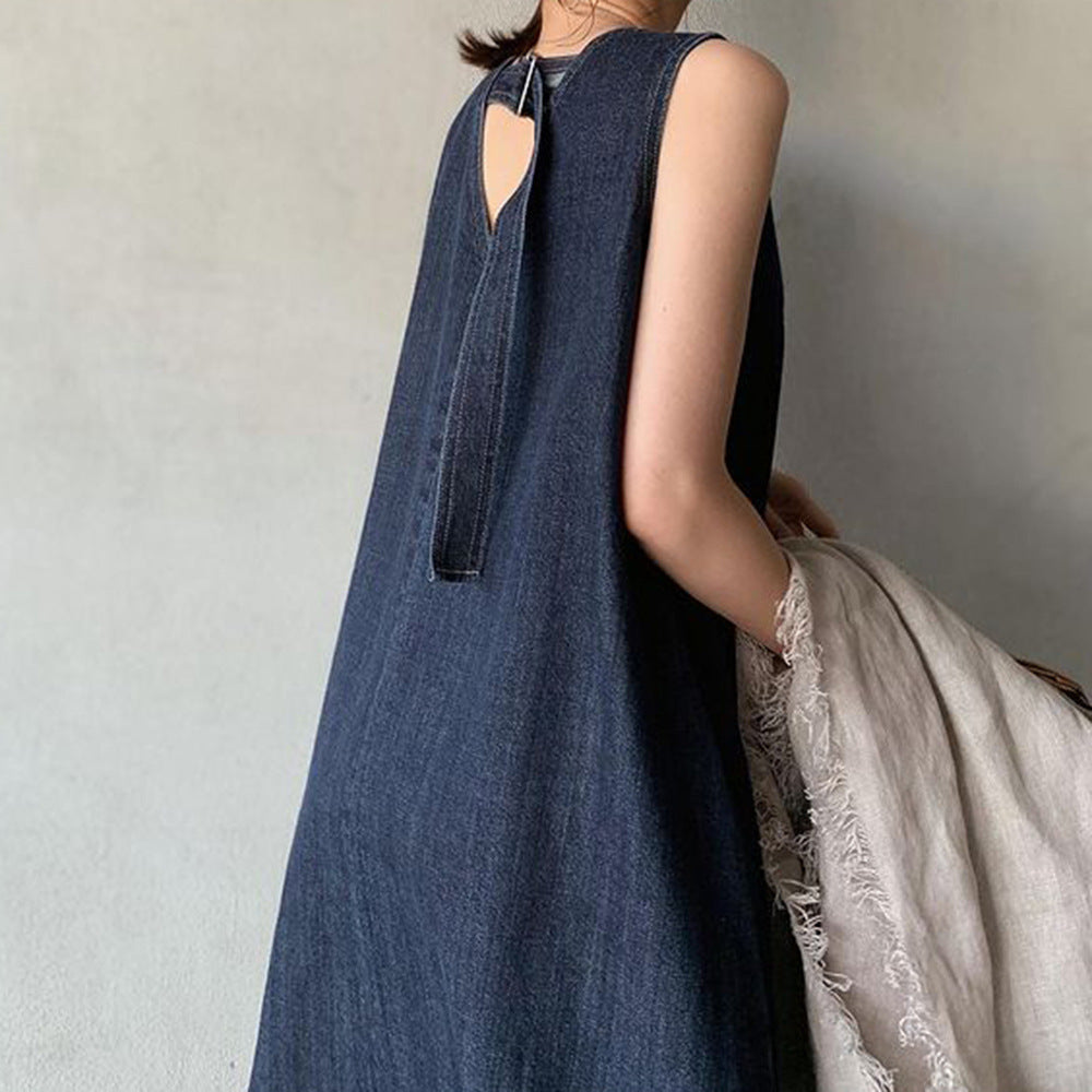 Summer Cozy Demin Lace Up Back Long Dresses-Cozy Dresses-Free Shipping at meselling99
