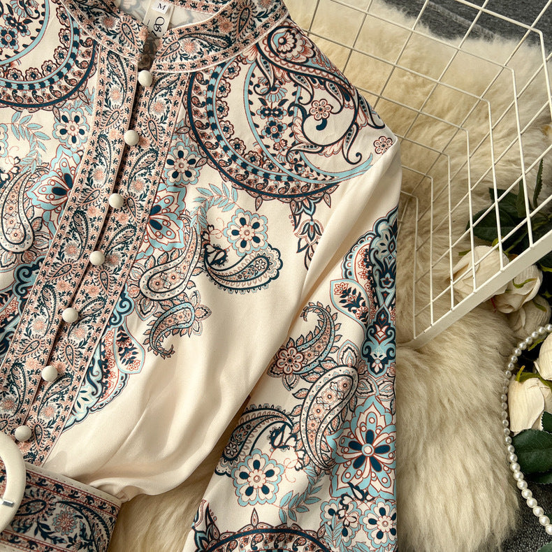 Elegant Floral Designed Trumpet Sleeves Long Dresses