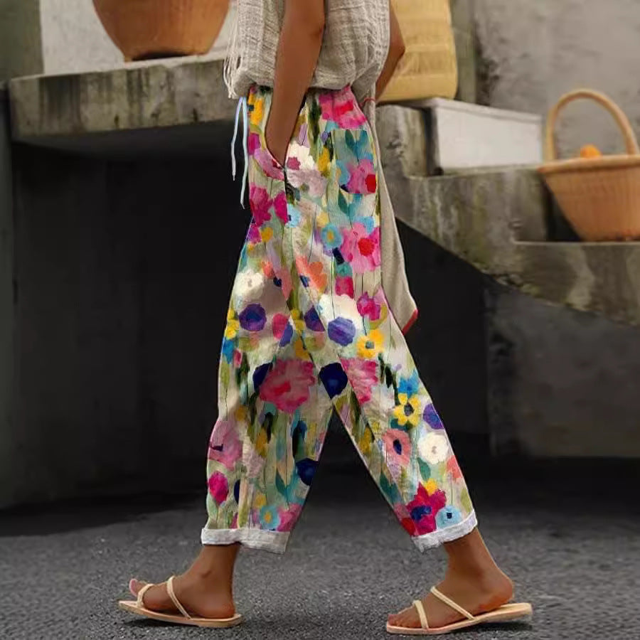 3D Large Print Minimalist Rolled Hem Casual Pants