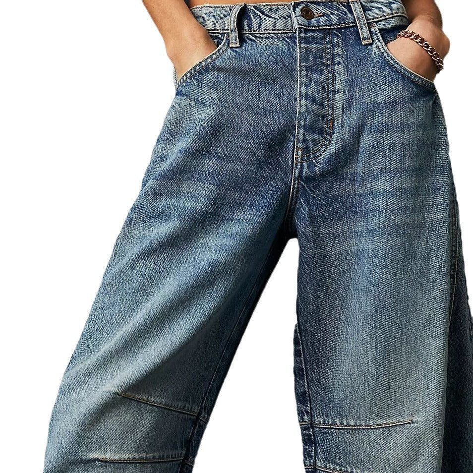 High-Waist Loose Fit Draped Wide Leg Jeans