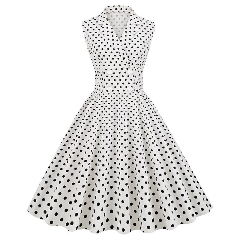 Vintage Sleeveless Polka Dot Dresses-Dresses-White-M-Free Shipping at meselling99