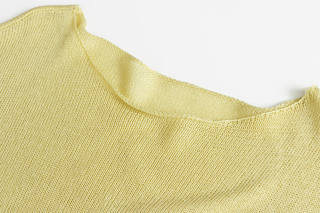 Linen-Blend Relaxed Knit Shirt Blouses