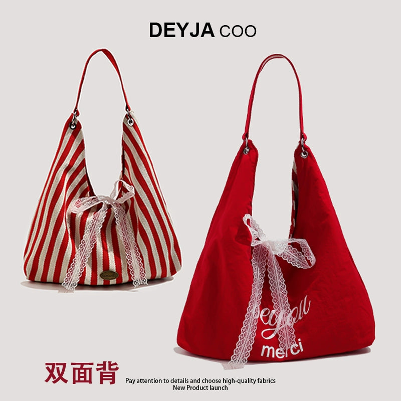 Double Sided Striped Canvas Tote Bag