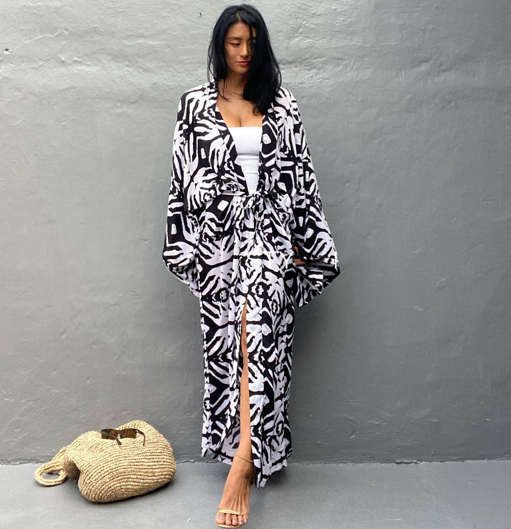 Leopard Print Long Kimono Cover-Up