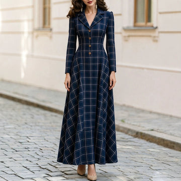 Women's Autumn & Winter Elegant French Plaid Button-Front Blazer Dress