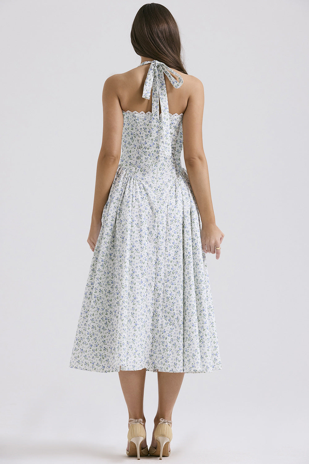 Women's Summer Floral Print Bodycon Halter Neck Maxi Dress