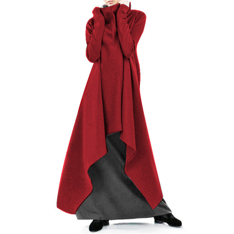 Women Irregular Turtleneck Sporting Long Hoodies-Cozy Dresses-Wine Red-S-Free Shipping at meselling99