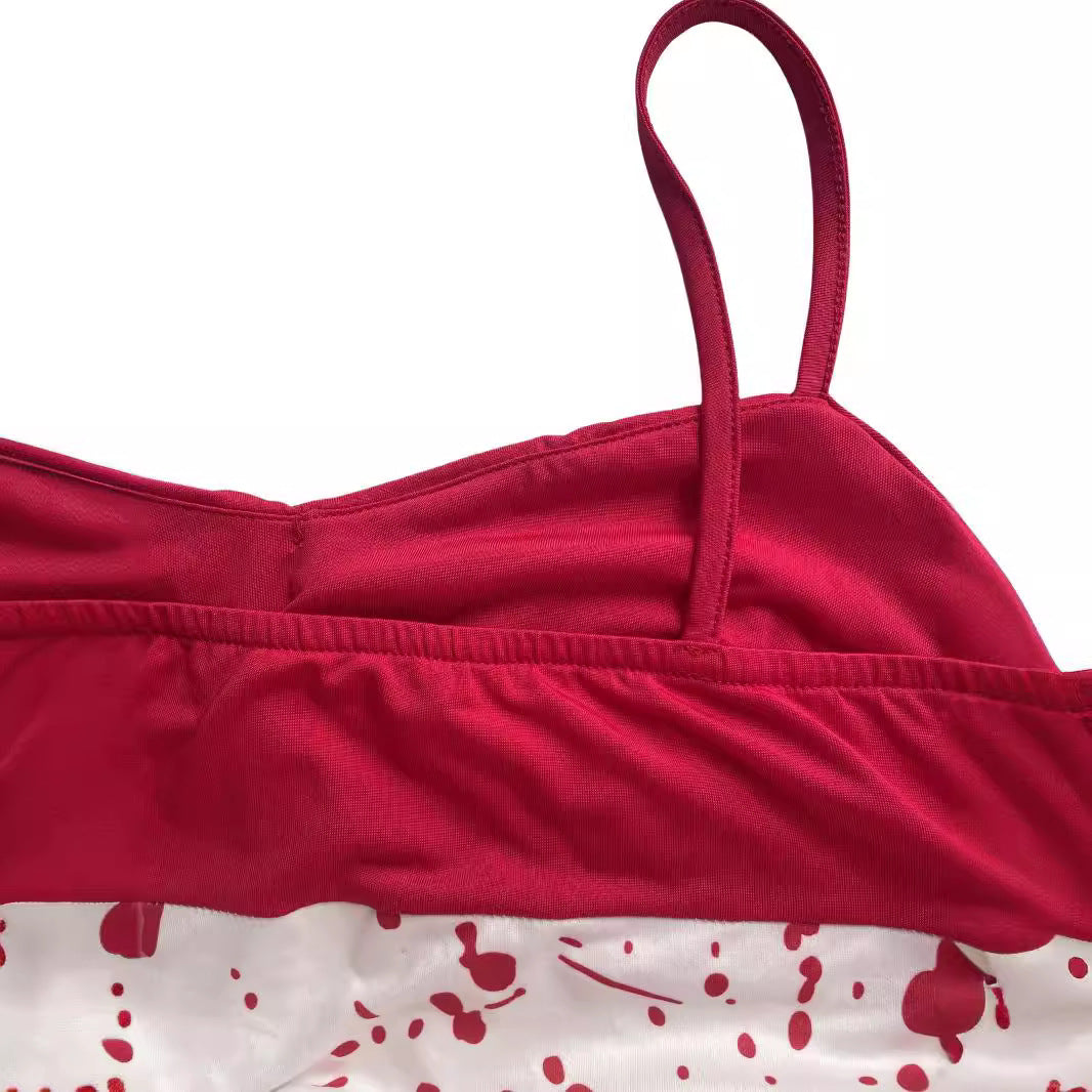 Halloween Doodle Print Color-Block Slim Fit Slip Dress