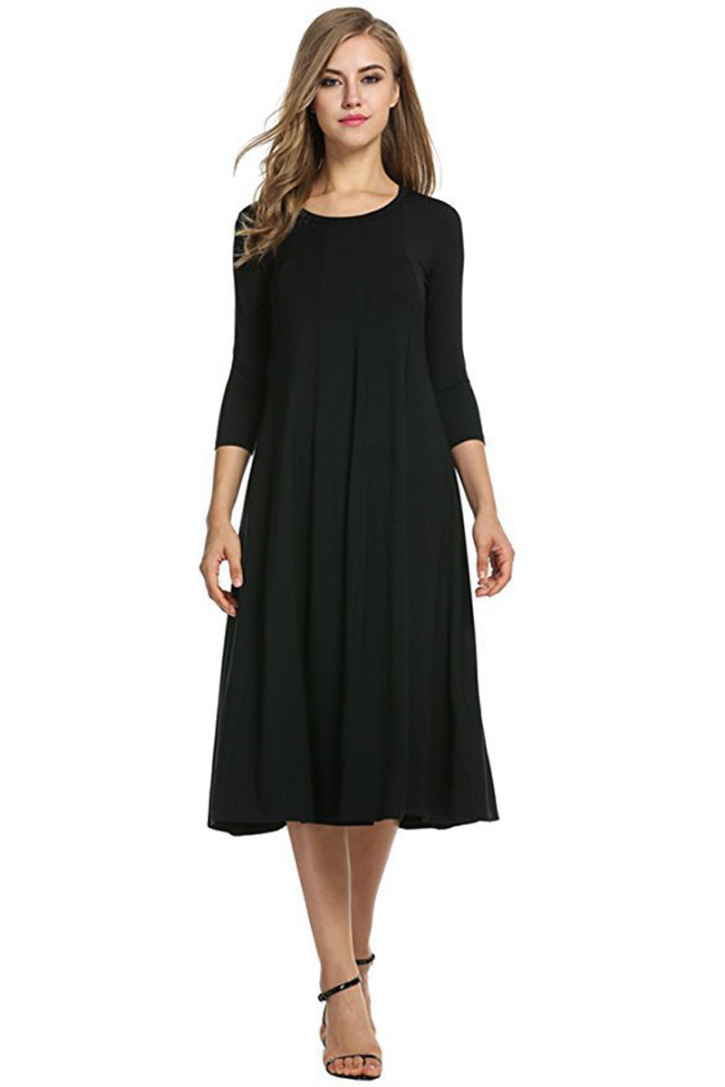 Casual Simple Design Round Neck Midi Dresses