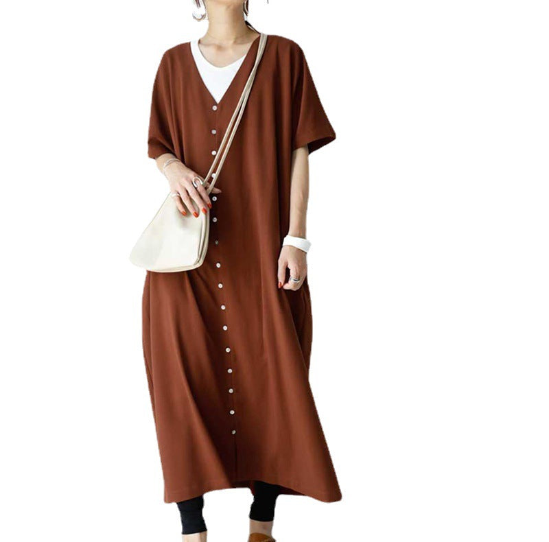 Casual Summer V Neck Long Cozy Dresses-Dresses-Free Shipping at meselling99