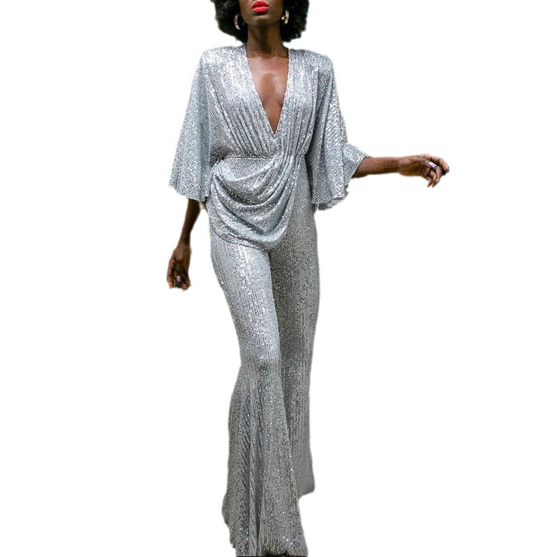 Festive Flair Sequin High Rise Flare Pants - Silver