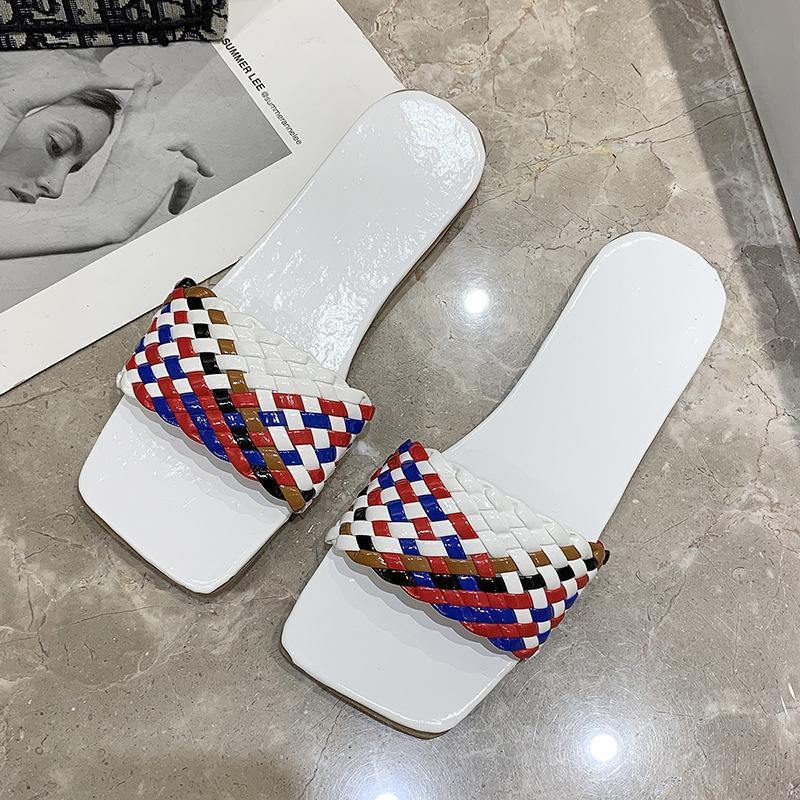 Large-size Woven Flat-bottomed Casual Beach Slippers-STYLEGOING